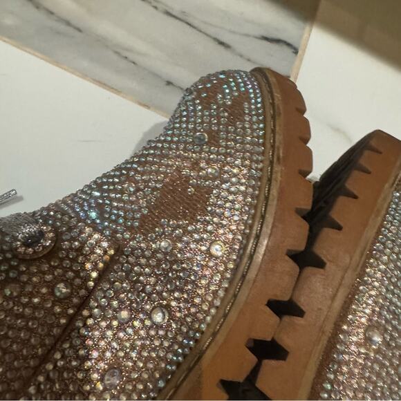 bks Women’s Crystal Rhinestone Embellished Lace Up Ankle Boots Size 8 - Picture 8 of 9